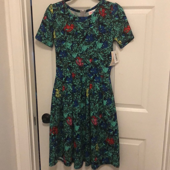 bright green floral dress